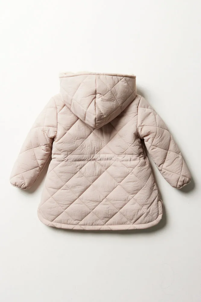 Quilted Hooded Puffer Parka Jacket Natural