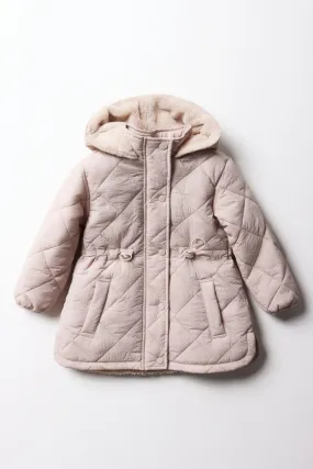 Quilted Hooded Puffer Parka Jacket Natural