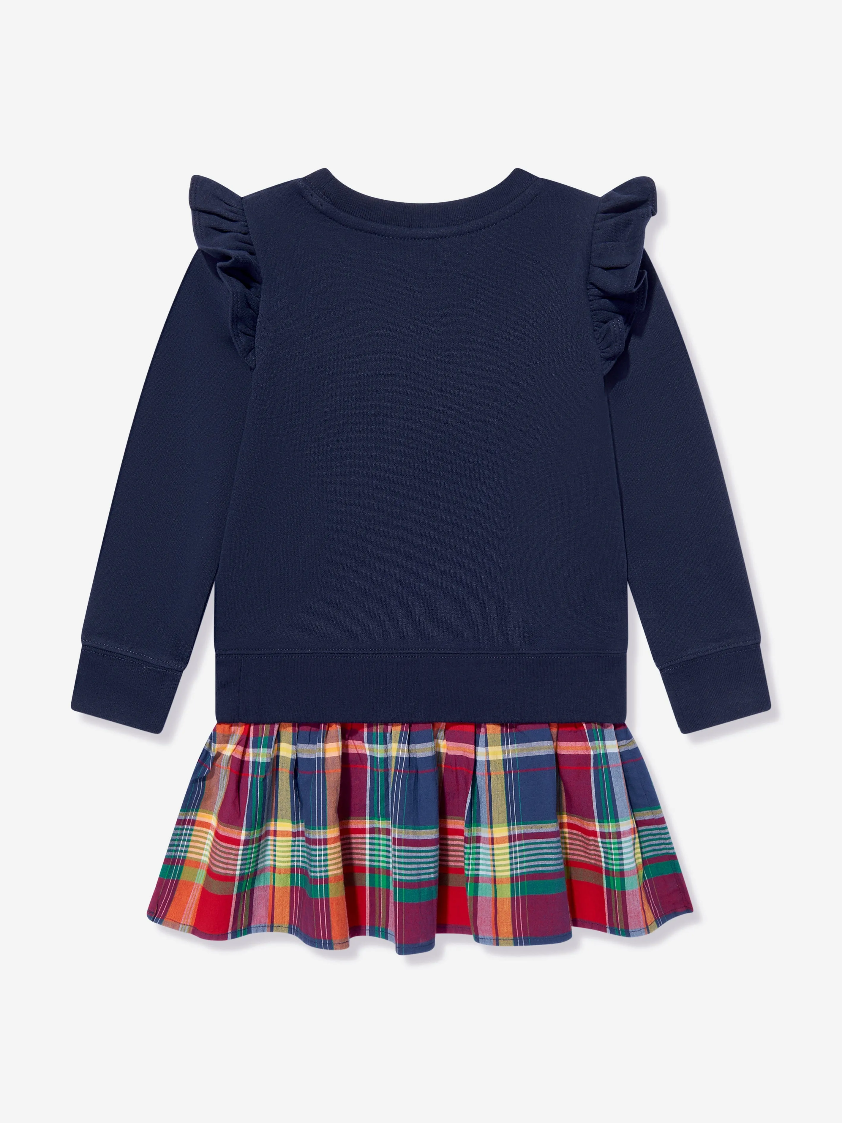 Ralph Lauren Girls Ruffle Sweater Dress in Navy