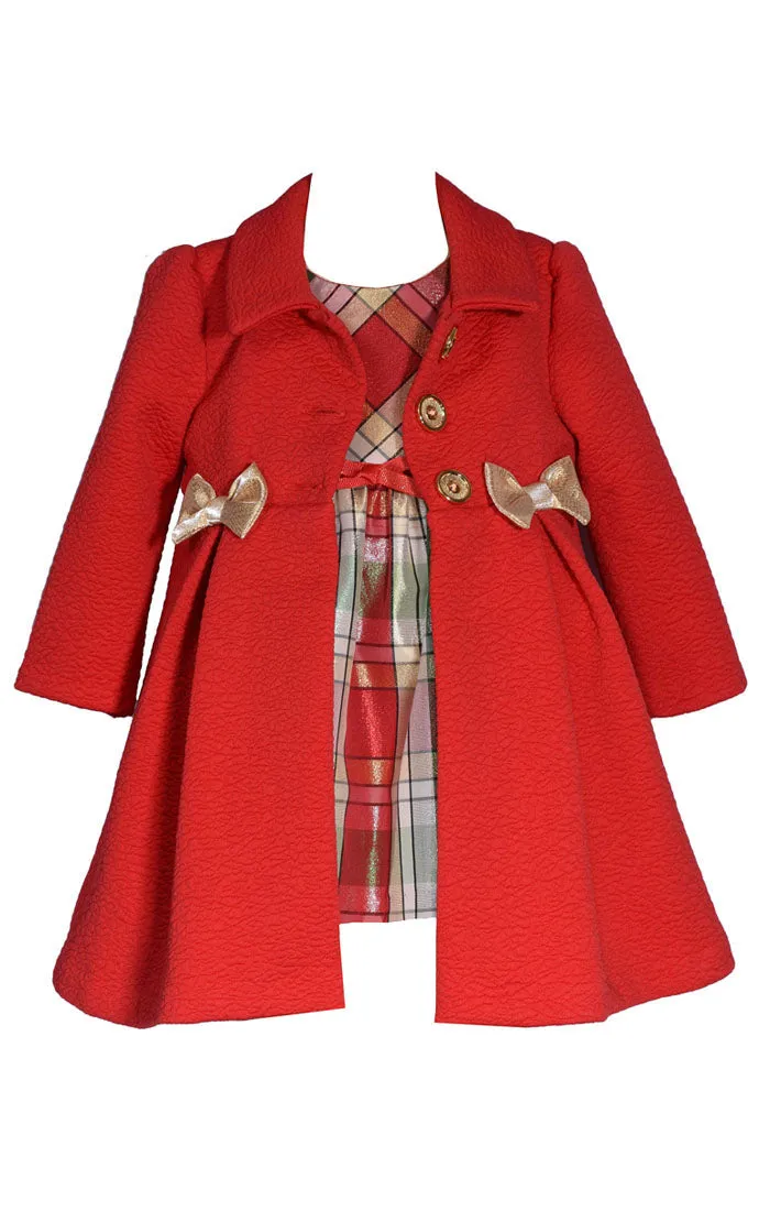 Red Coat with Plaid Dress