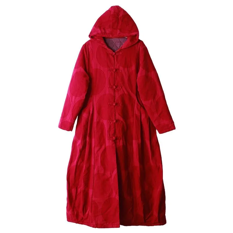 Red Linen Hooded Trench Coat