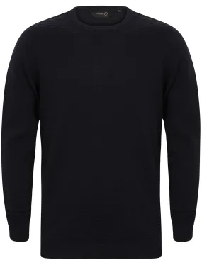 Redrow Crew Neck Knitted Jumper in Dark Navy - Dissident