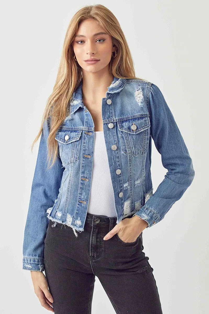 Retro Rebel Shirring Sleeve Crop Jacket