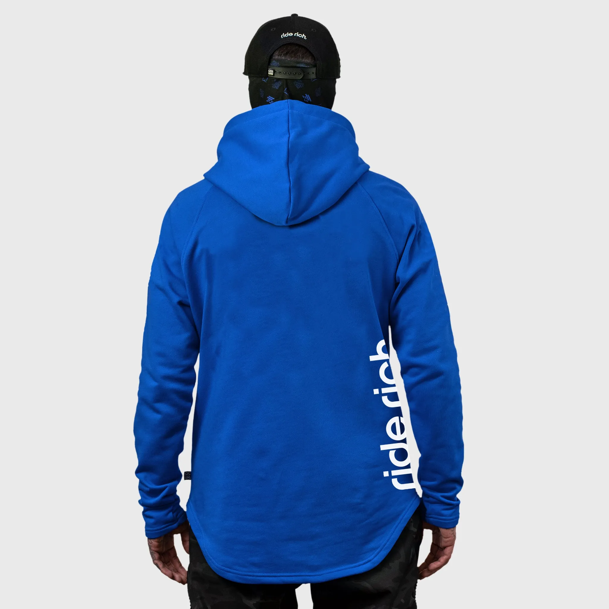 Ride Rich Emblem Scoop Pullover Hoodie {White on Blue}