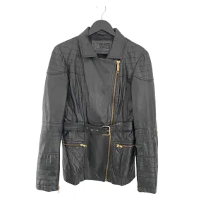 River Island Leather Midi Biker Jacket Black SIZE 12