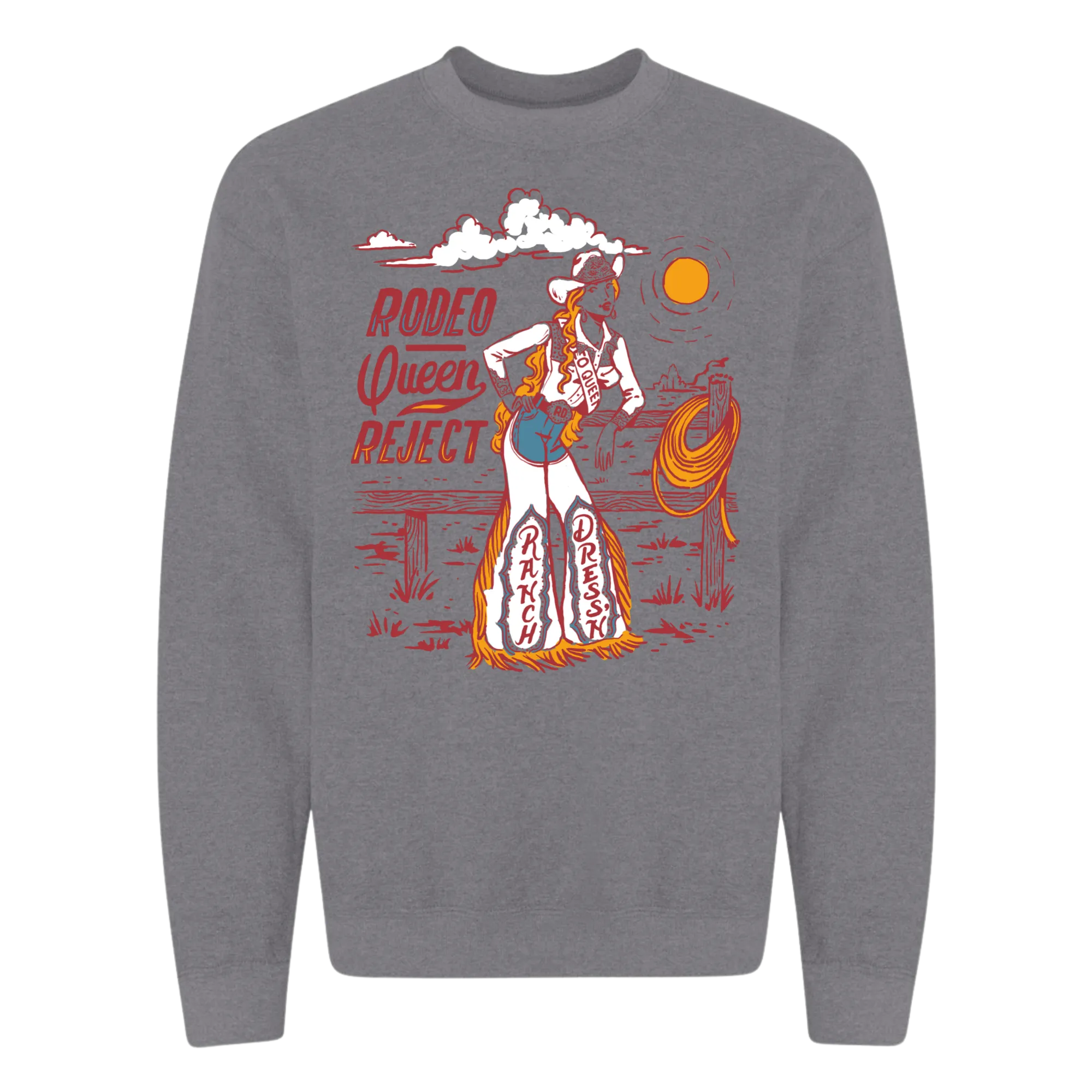 RODEO QUEEN REJECT GRAPHITE HEATHER CREWNECK