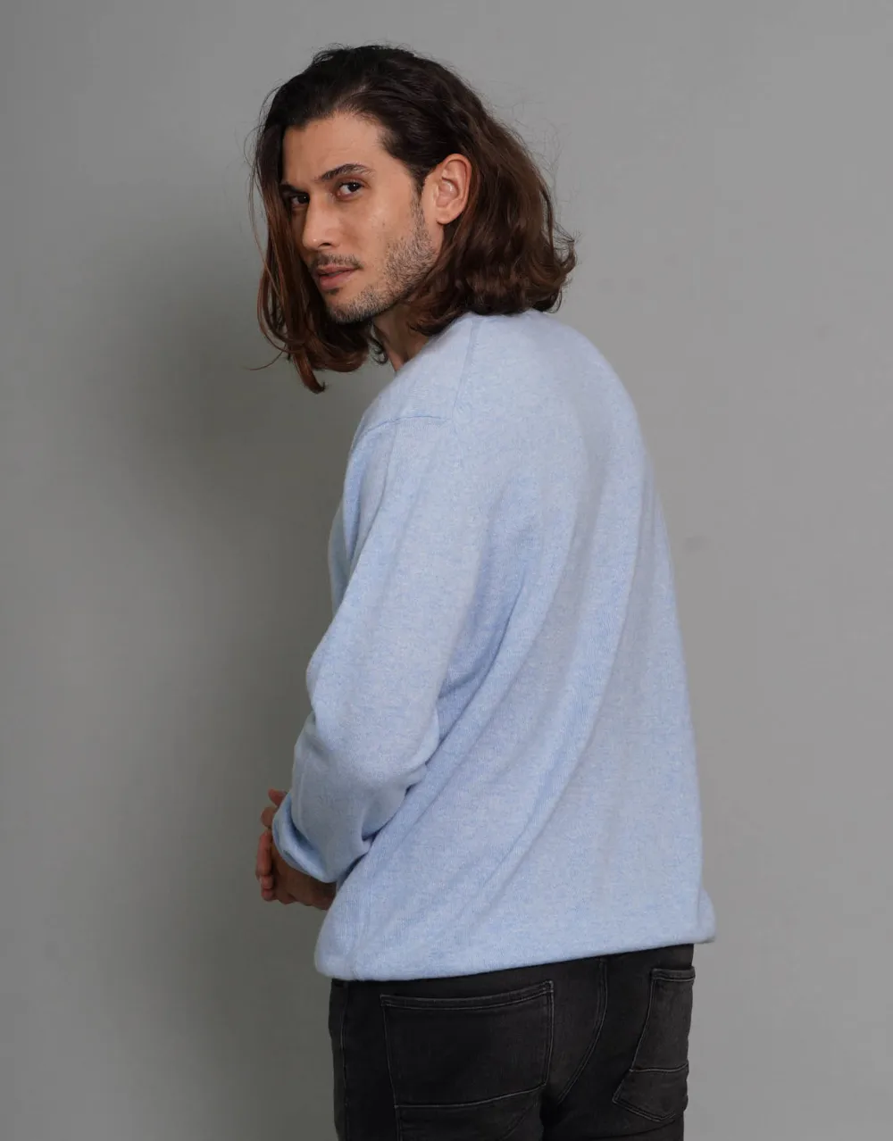 Round Neck Pullover in Sky Blue