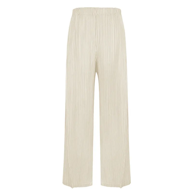 Ruched Solid Irregular Pocket Wide Leg Pants