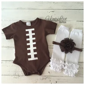 Ruffle Bottom Football bodysuit  - optional headband and leg warmers