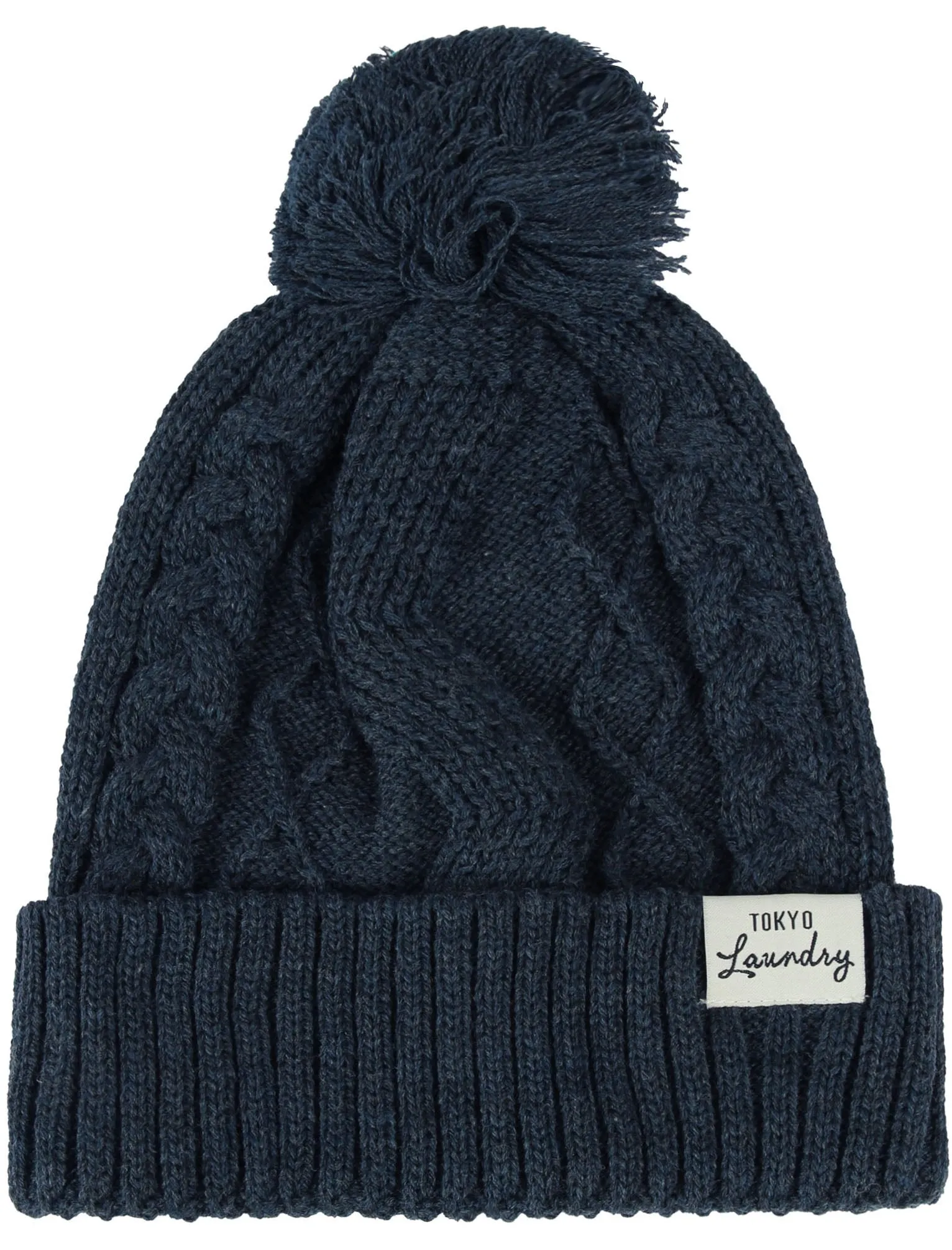 Shailene Cable Knit Bobble Hat in Dark Navy Marl - Tokyo Laundry