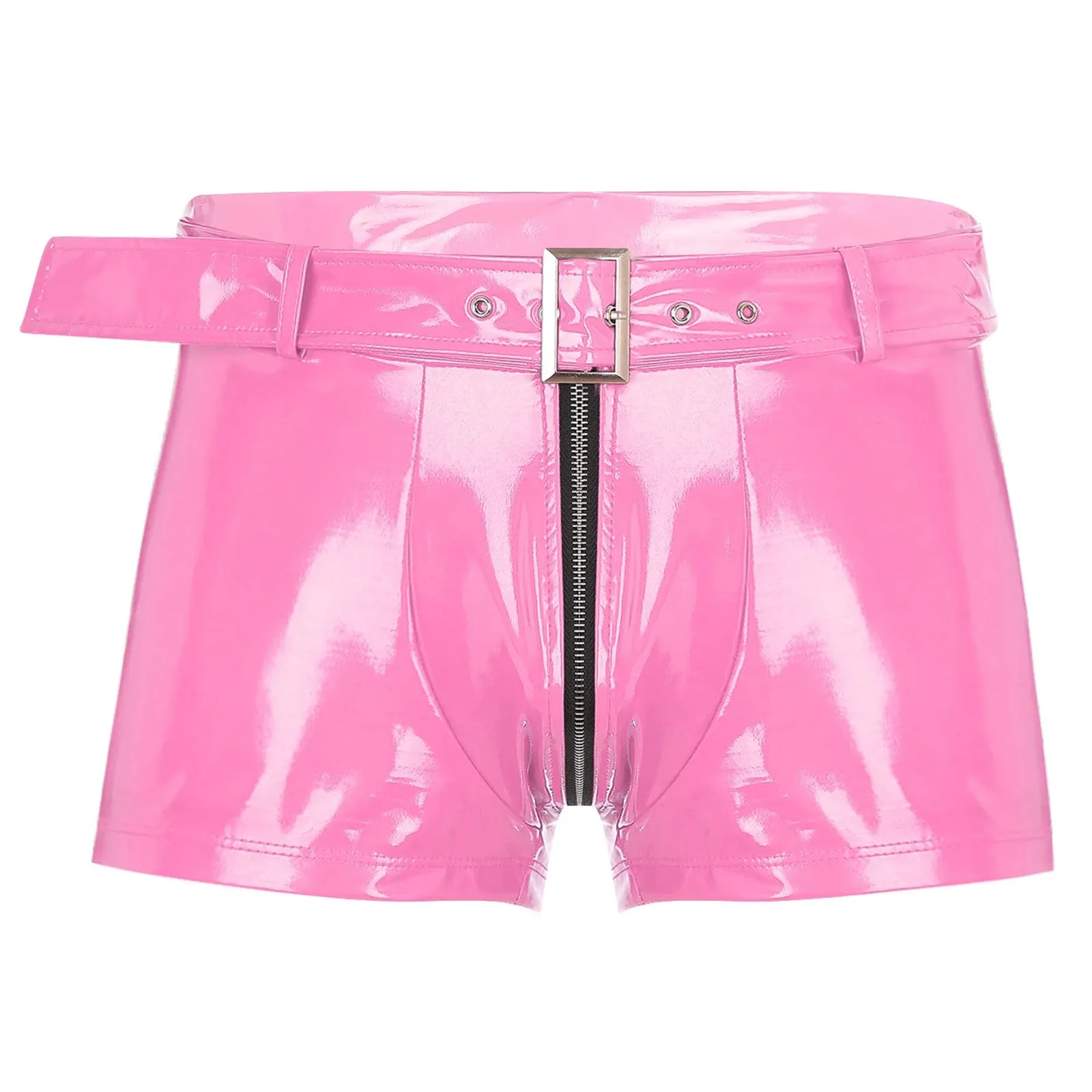 Shiny with Belt Zipper Crotch Boxer