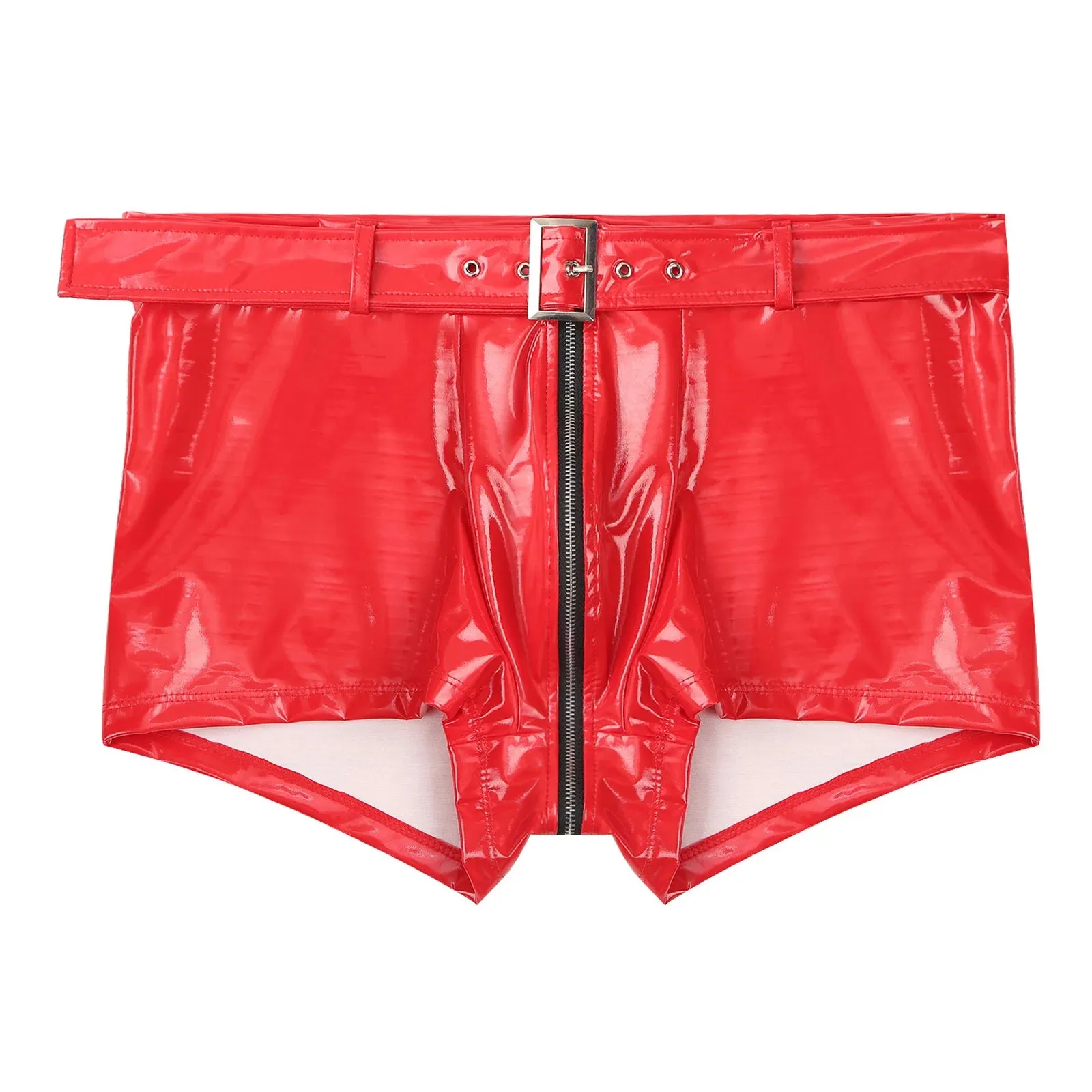 Shiny with Belt Zipper Crotch Boxer