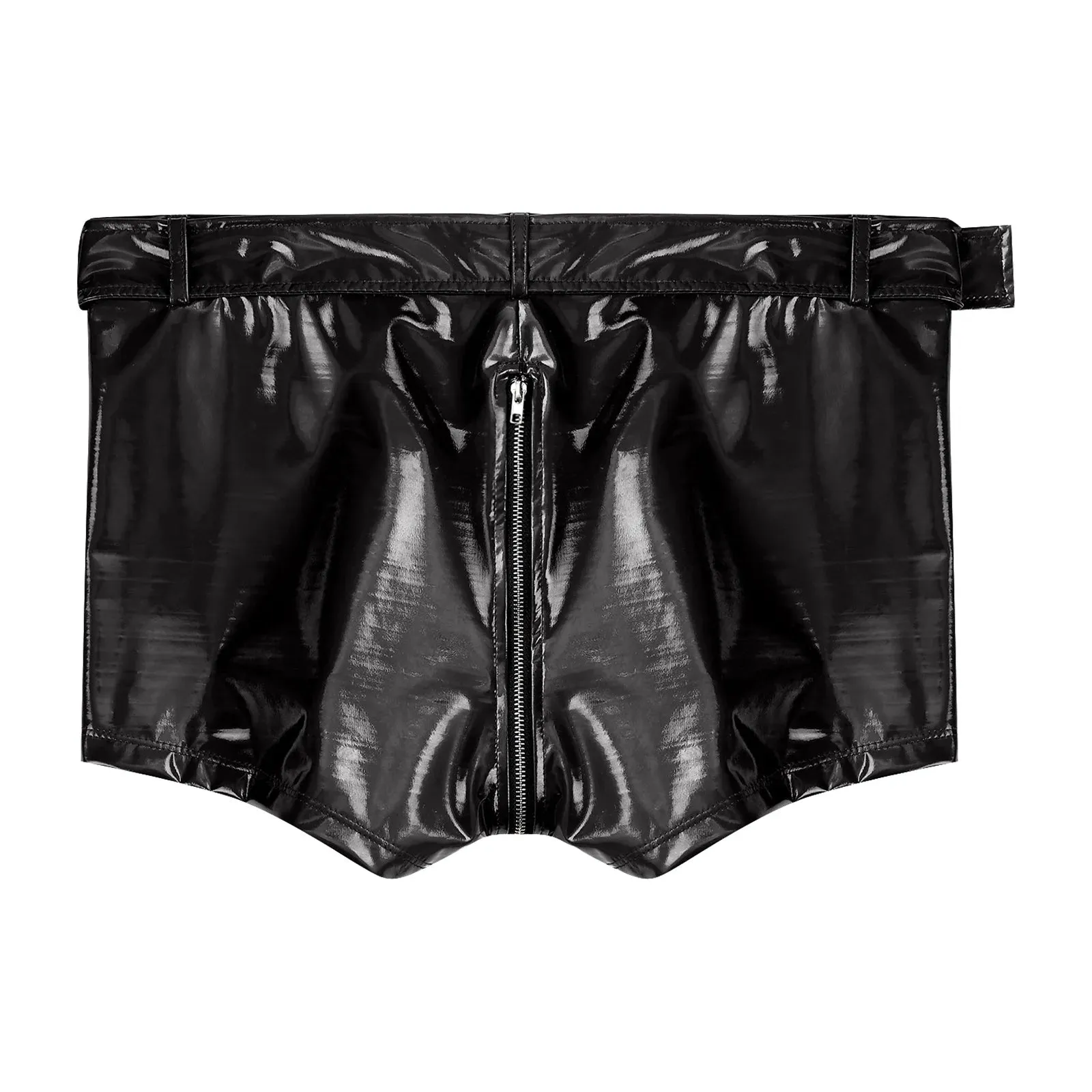 Shiny with Belt Zipper Crotch Boxer