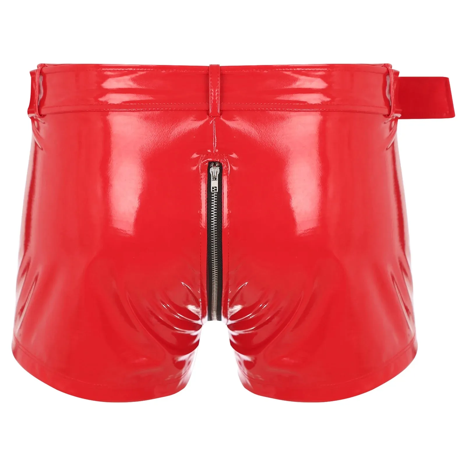 Shiny with Belt Zipper Crotch Boxer