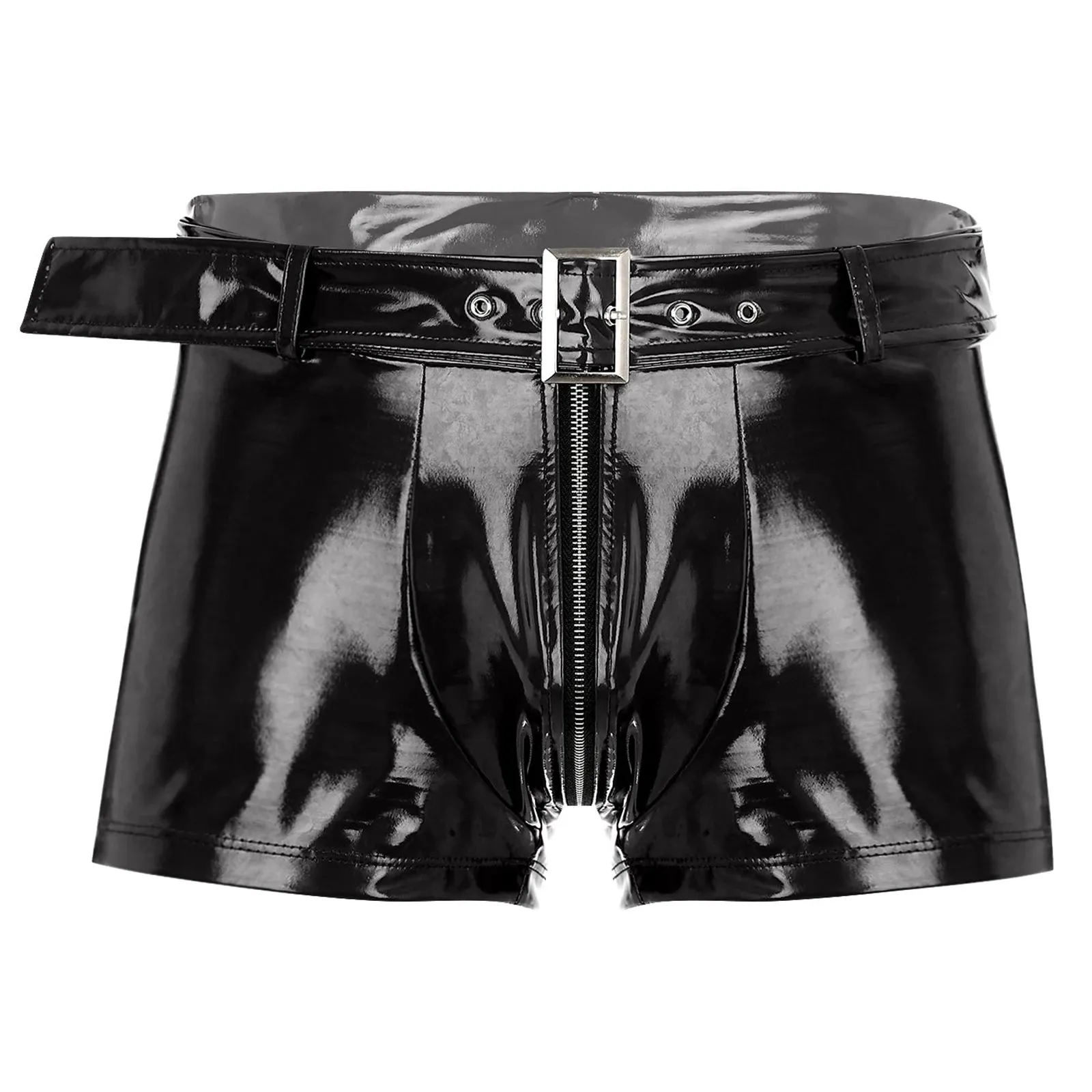 Shiny with Belt Zipper Crotch Boxer