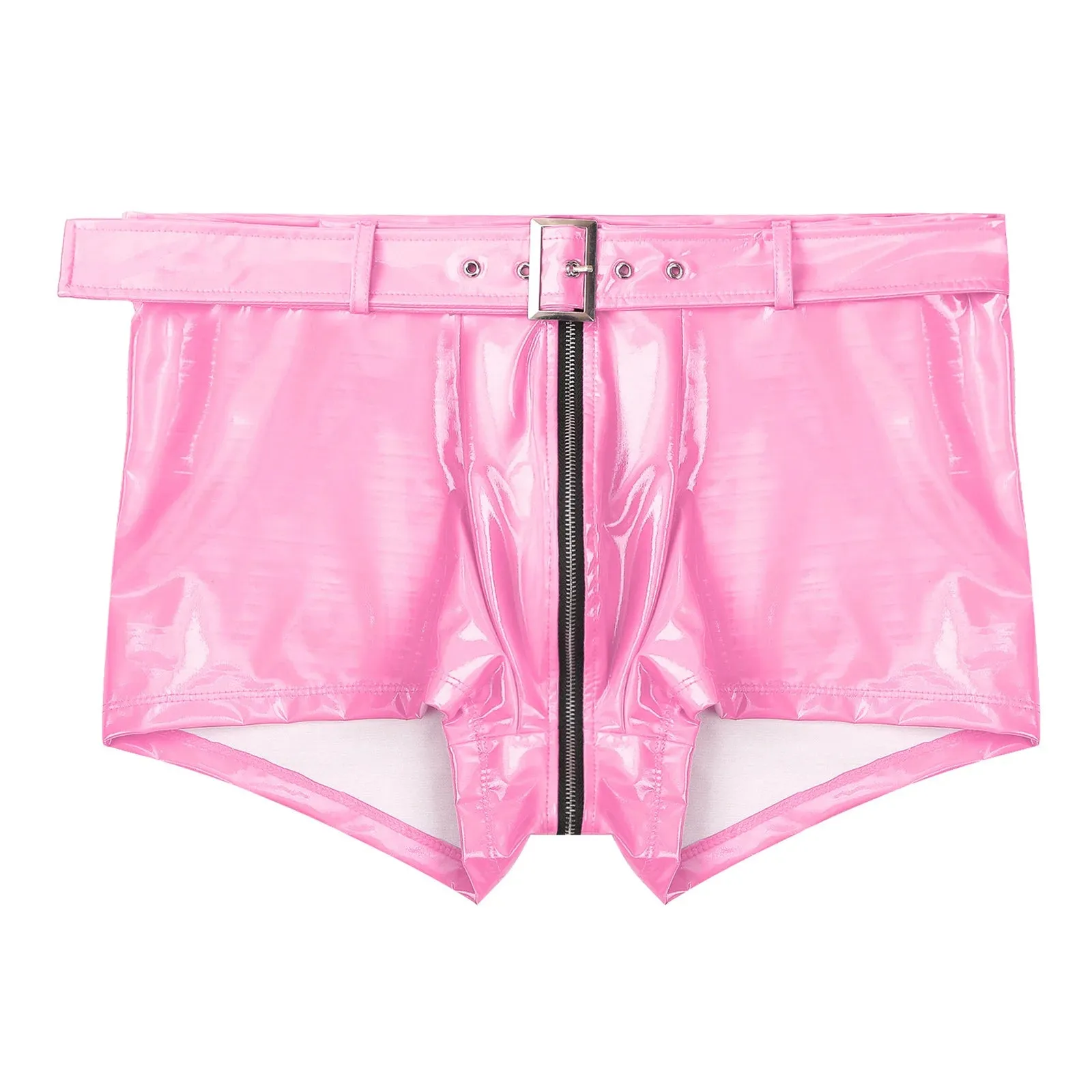 Shiny with Belt Zipper Crotch Boxer