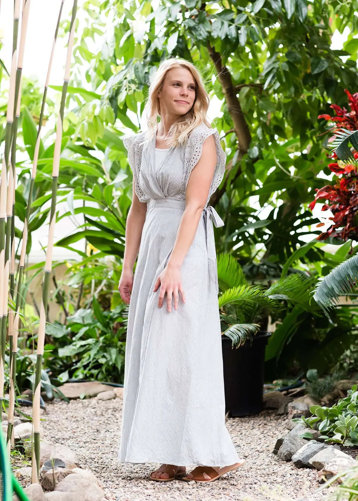 Side Tie Embroidered Maxi Dress - FINAL SALE