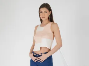 SLAY. Women's Pink & White Colorblock Rib Crop Top