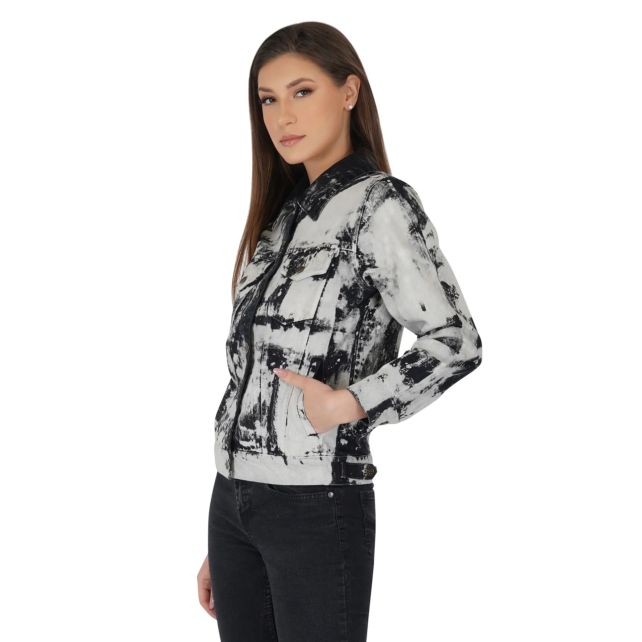 SLAY. Women's White & Black Tie Dye Denim Jacket