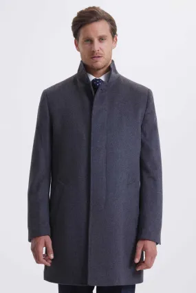 Slim Fit Stand Collar Wool Gray Overcoat, Gray