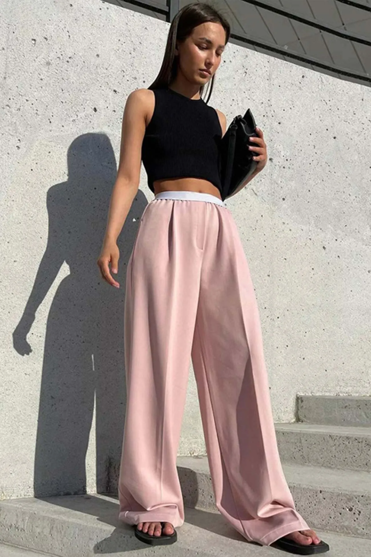 Solid Color Wide Leg Blazer Long Pants