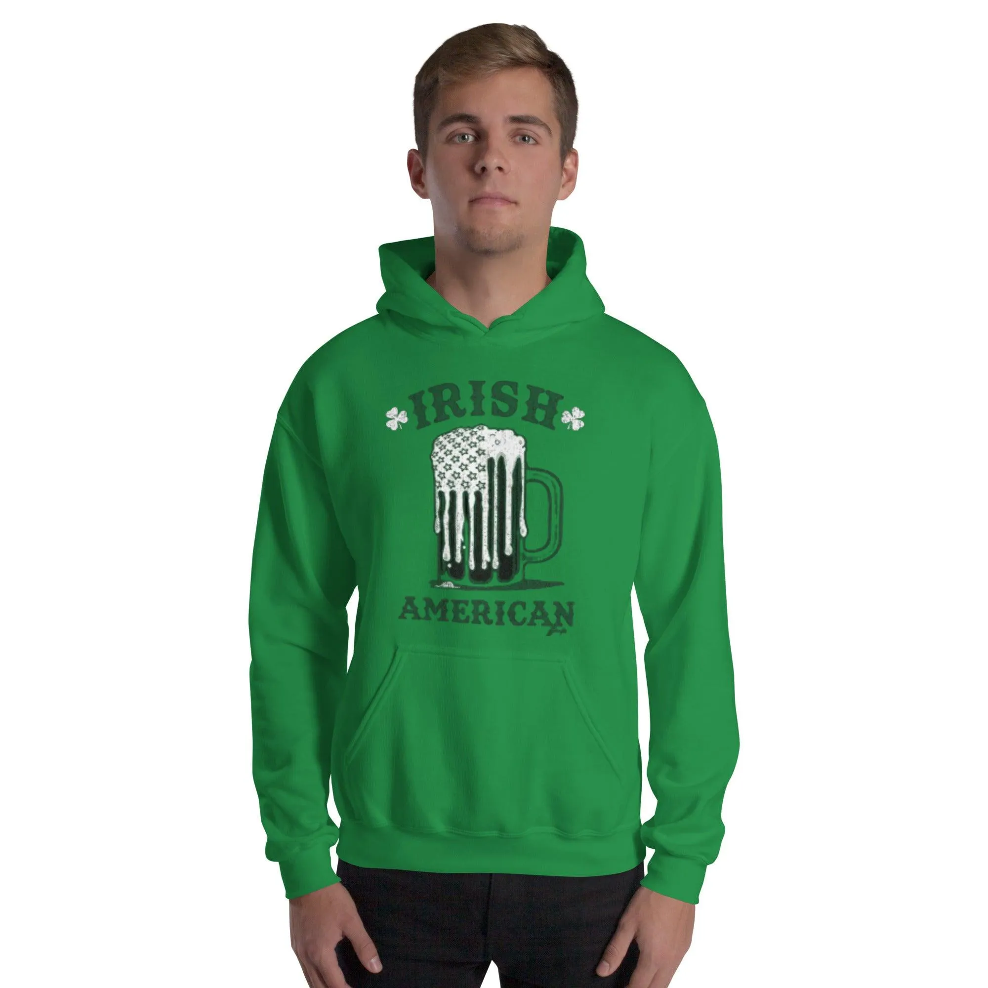 St. Patrick's Day Hoodie Frosted Beer Mug Shaped in Ameican Flag Blended Cotton Unisex Hoodie