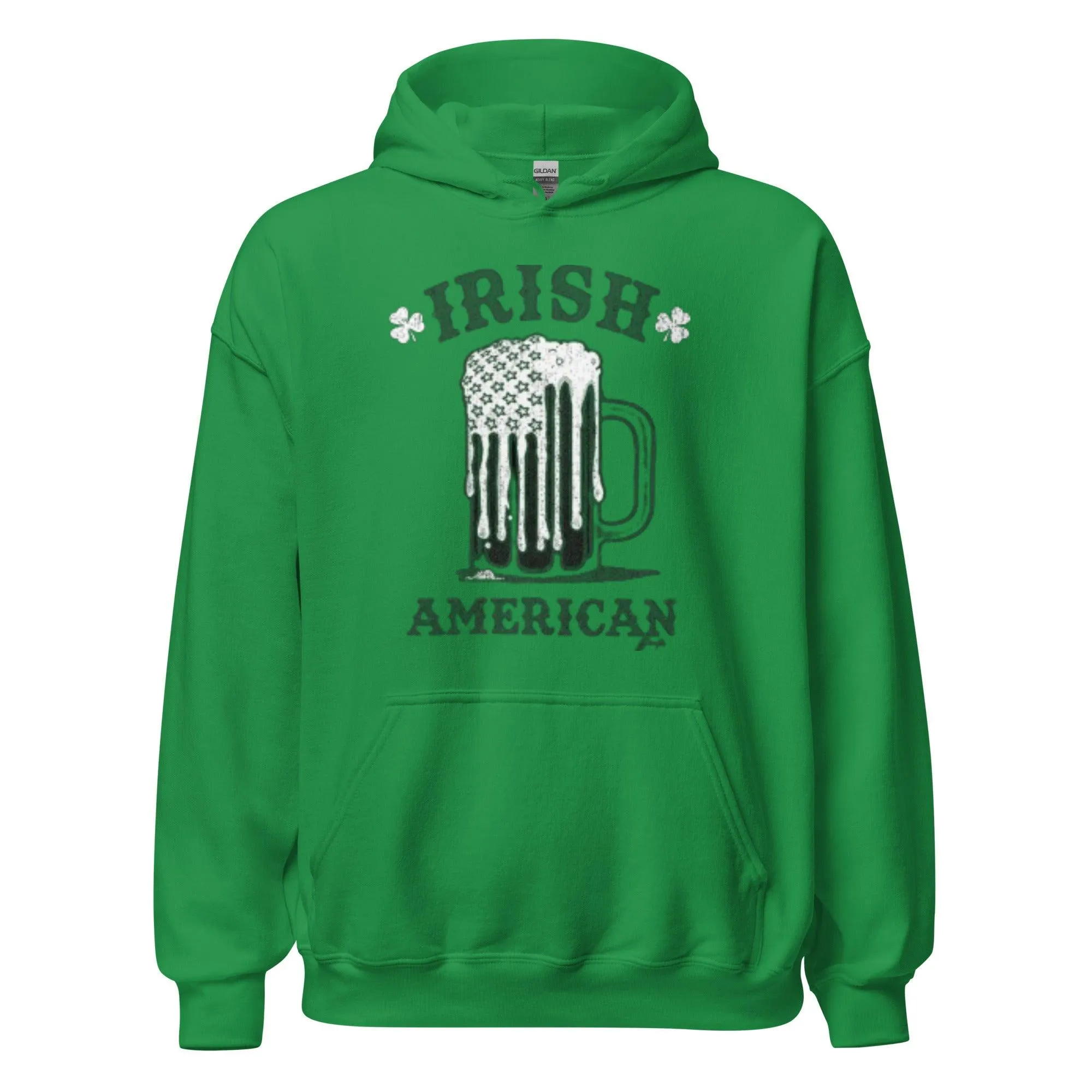 St. Patrick's Day Hoodie Frosted Beer Mug Shaped in Ameican Flag Blended Cotton Unisex Hoodie