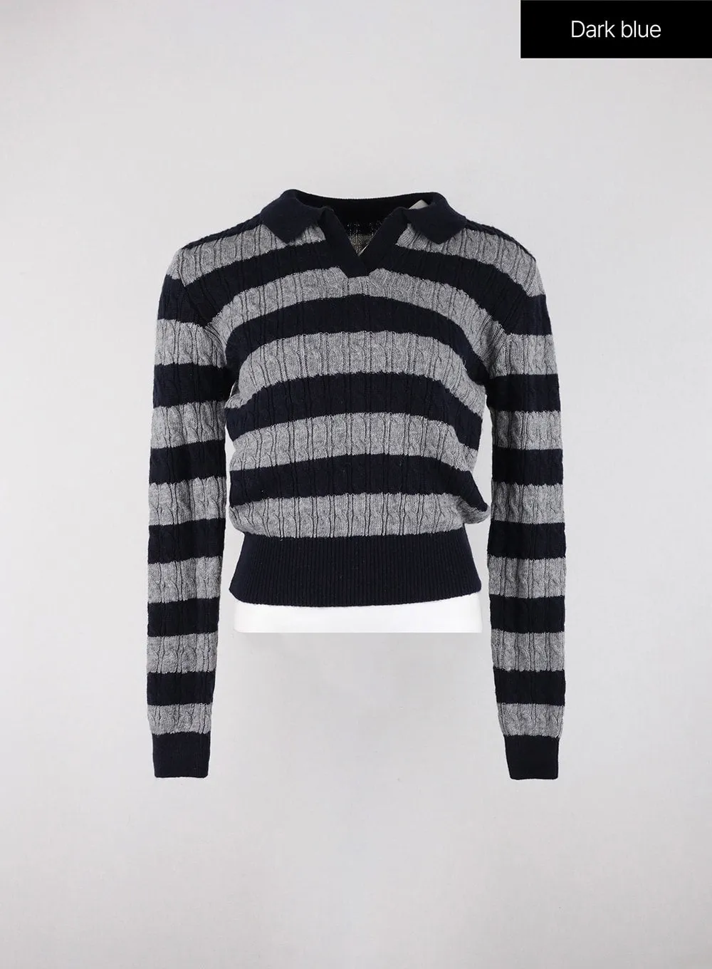 Striped Collar Knit Polo Top OD326