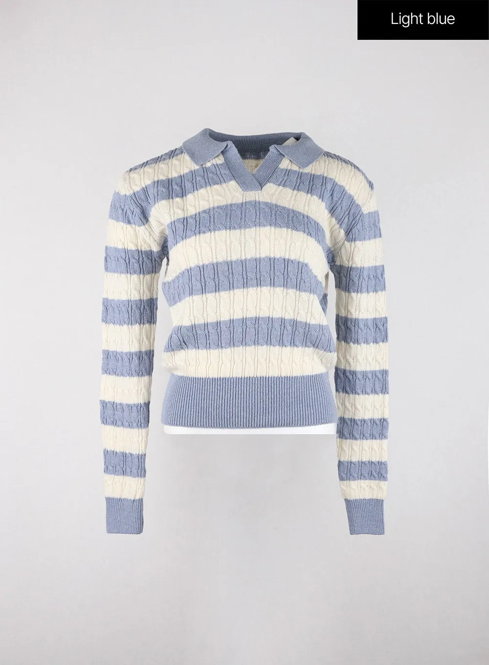 Striped Collar Knit Polo Top OD326