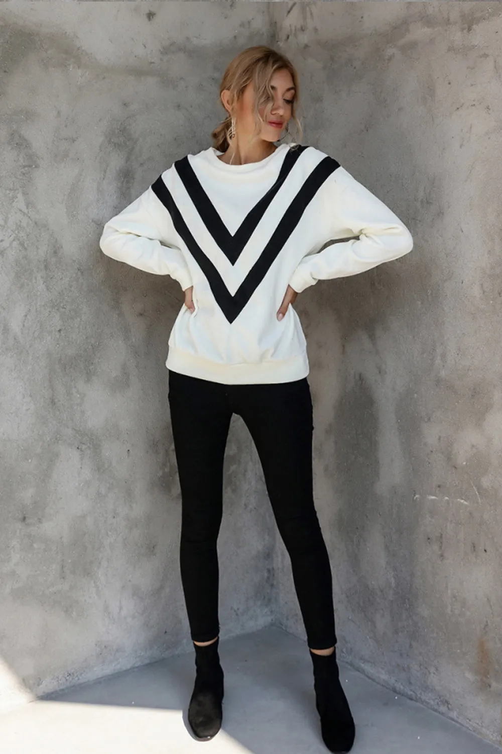 Striped Loose Long Sleeve Pullover Top