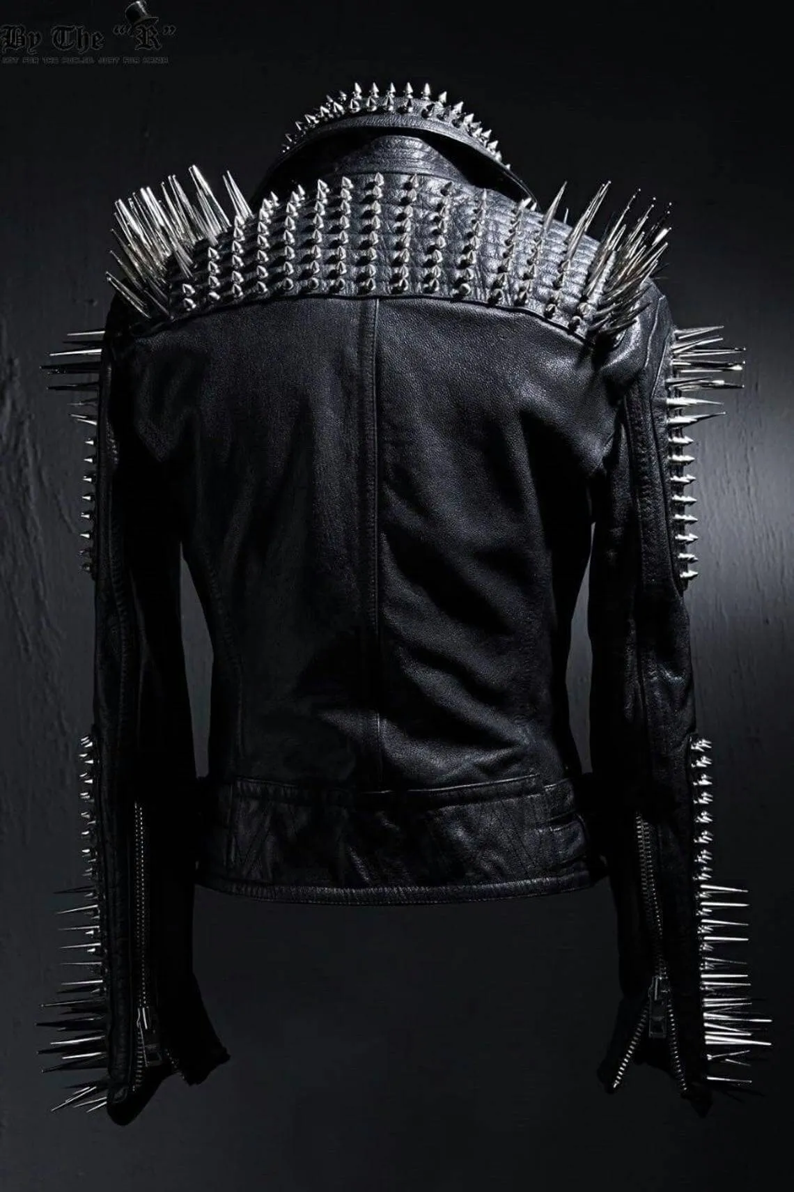 Studded Leather Jacket Women Handmade Full Black Punk Silver Long Spiked