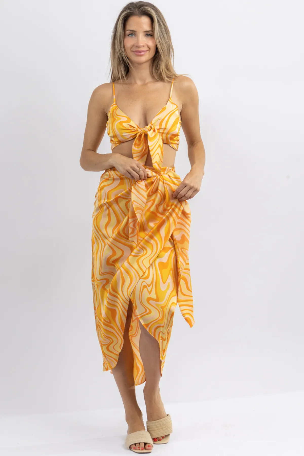 SUNSET COCKTAILS MULTISWIRL SKIRT SET