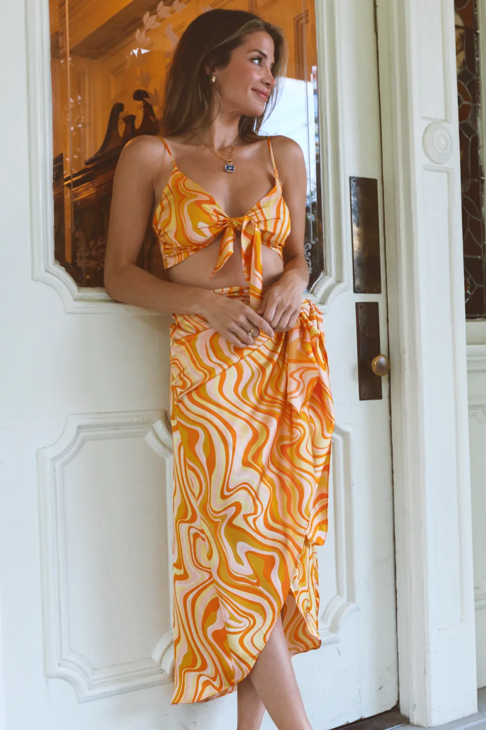 SUNSET COCKTAILS MULTISWIRL SKIRT SET