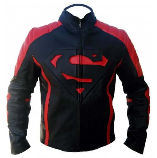 SUPERMAN MOVIE MEN'S LEATHER JACKET, CLASSIC BLACK & RED