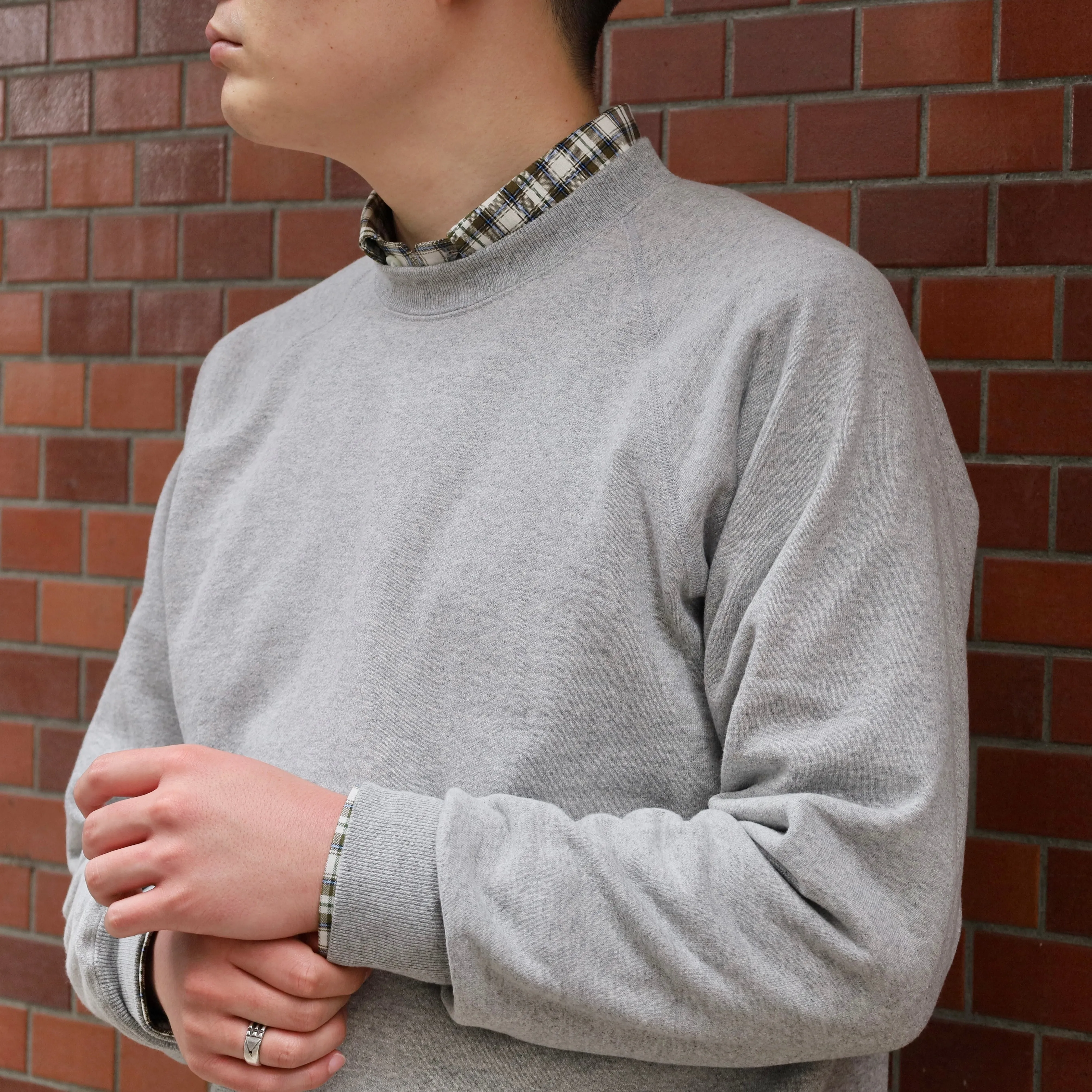 SWEAT SHIRTS RAGLAN SLEEVE CREW NECK GRAY