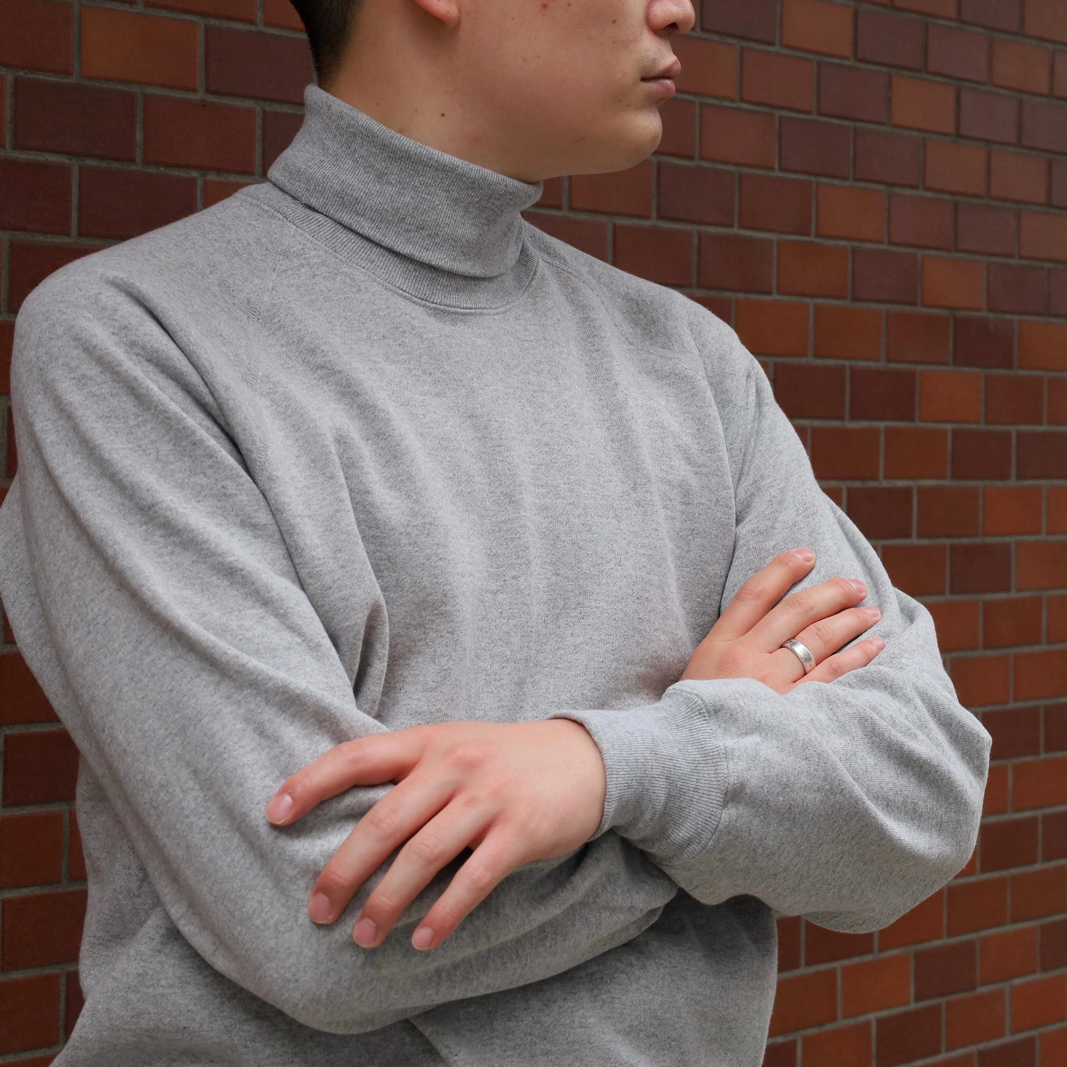 SWEAT SHIRTS RAGLAN SLEEVE TURTLE NECK GRAY