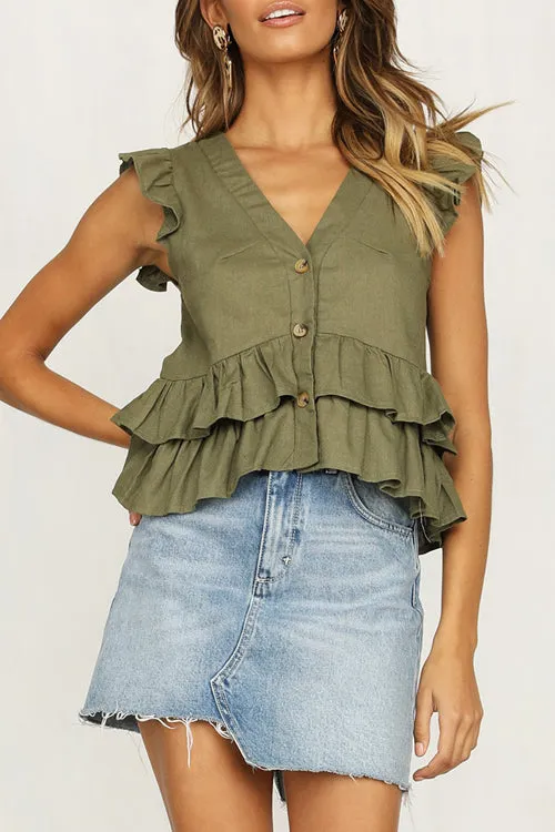 Sweet Songbird V-neck Layered Ruffle Top - 3 Colors