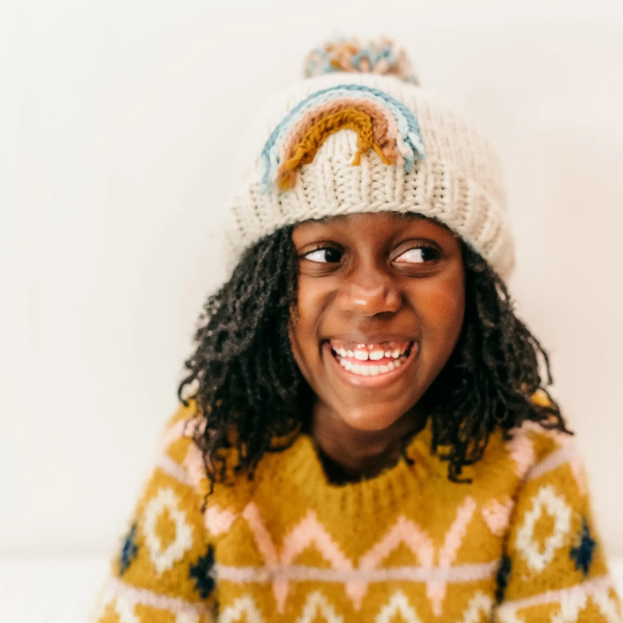 Teal Rainbow Knit Beanie Hat