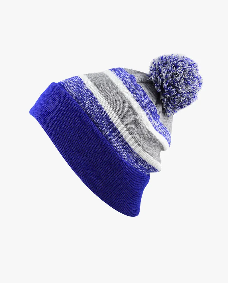 The Hat Depot Kids - Pom Pom Knit Stripe Beanie