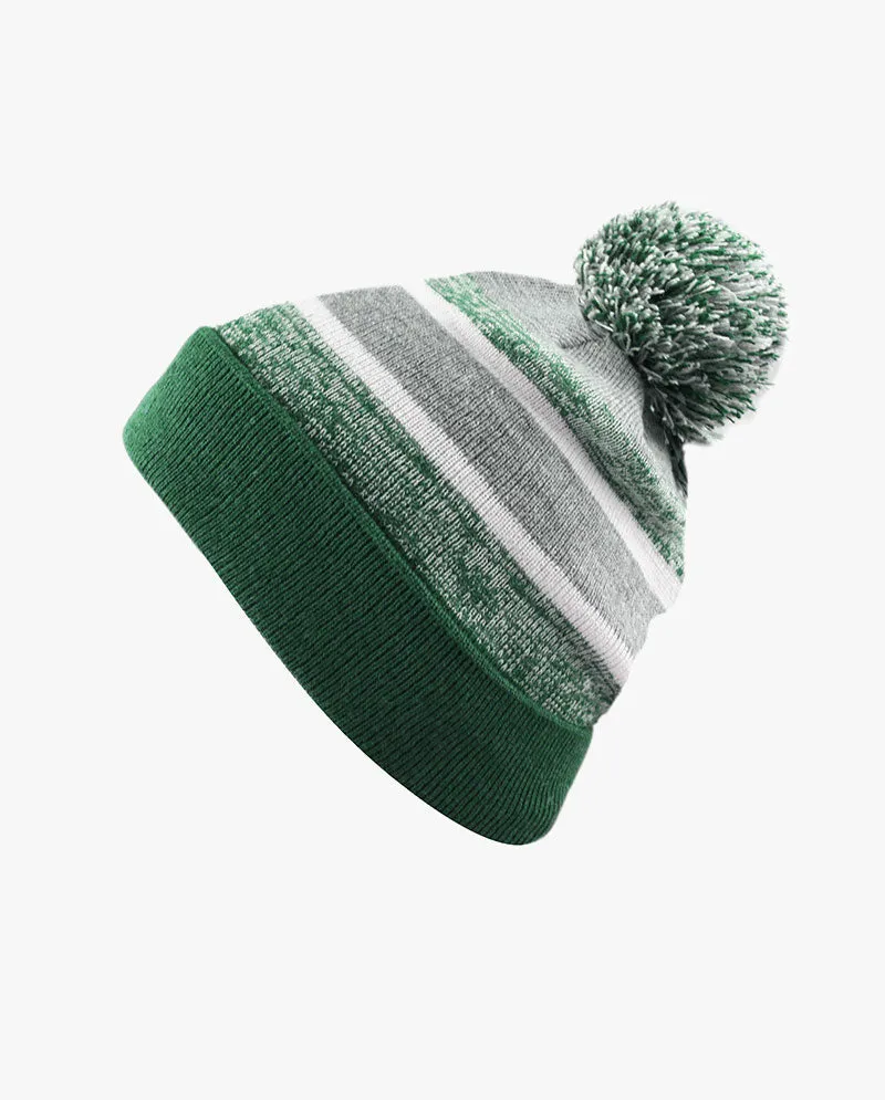 The Hat Depot Kids - Pom Pom Knit Stripe Beanie