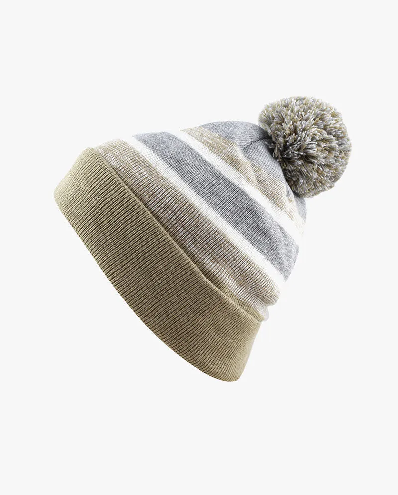 The Hat Depot Kids - Pom Pom Knit Stripe Beanie