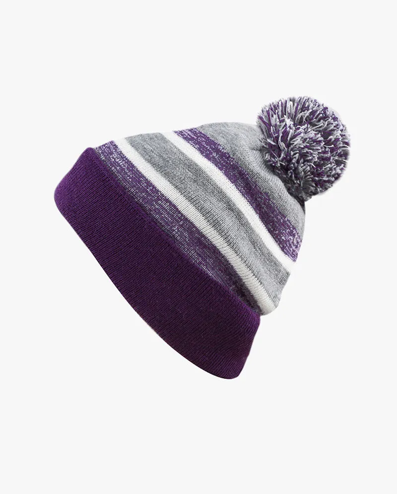 The Hat Depot Kids - Pom Pom Knit Stripe Beanie