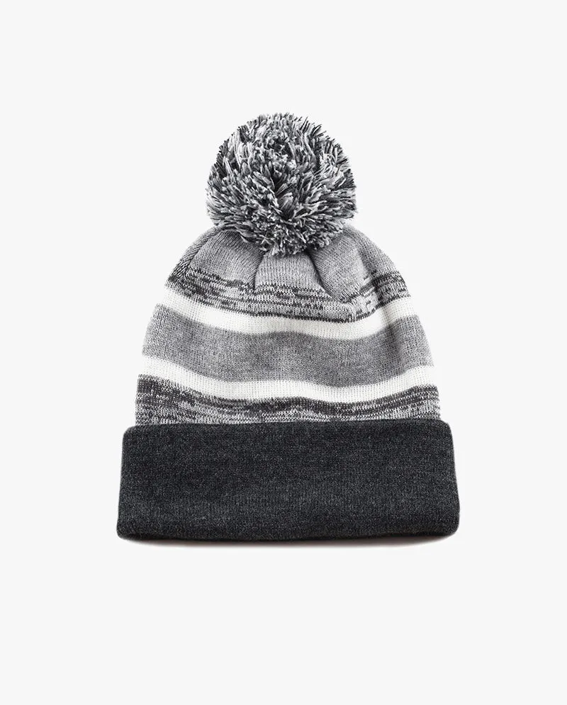 The Hat Depot Kids - Pom Pom Knit Stripe Beanie