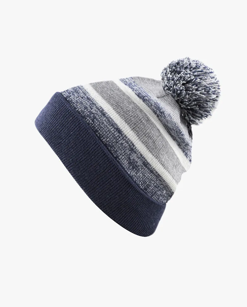 The Hat Depot Kids - Pom Pom Knit Stripe Beanie