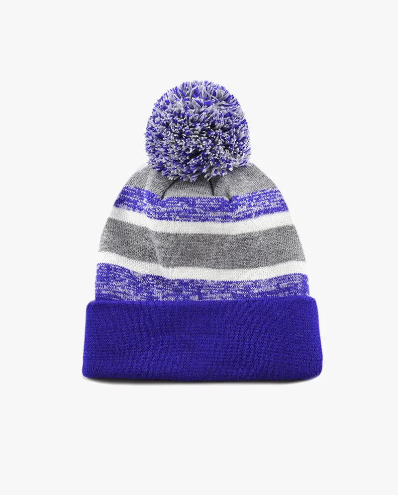 The Hat Depot Kids - Pom Pom Knit Stripe Beanie