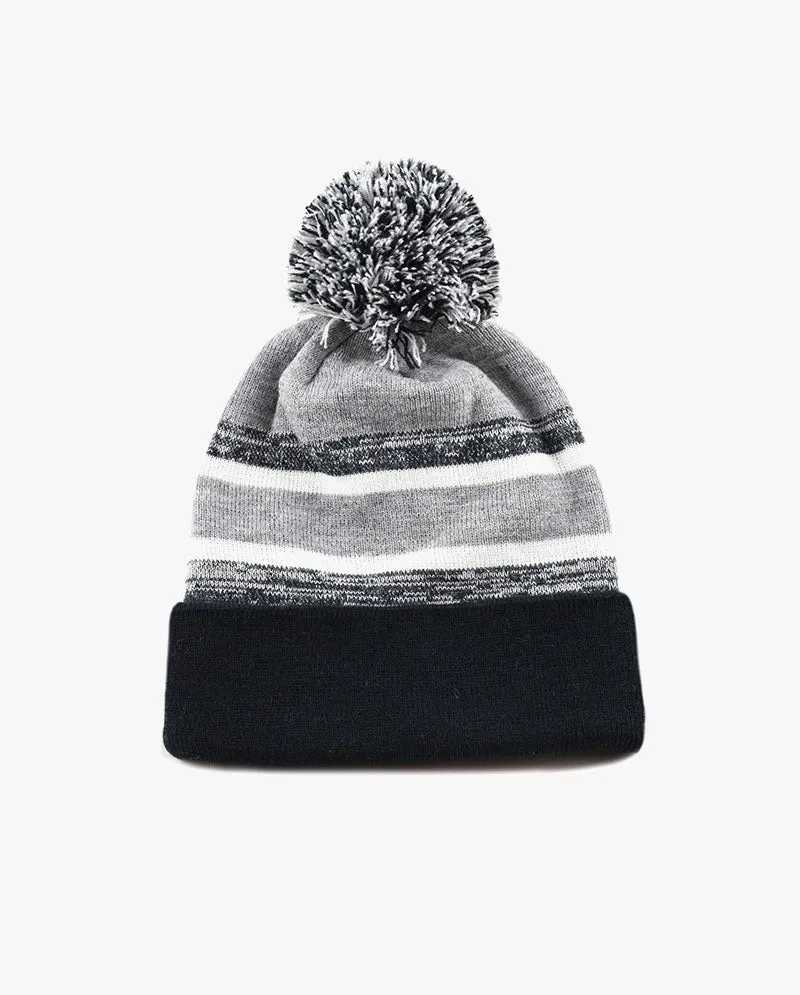 The Hat Depot Kids - Pom Pom Knit Stripe Beanie