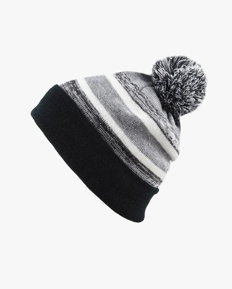 The Hat Depot Kids - Pom Pom Knit Stripe Beanie