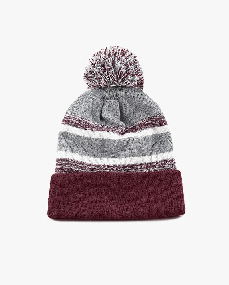 The Hat Depot Kids - Pom Pom Knit Stripe Beanie