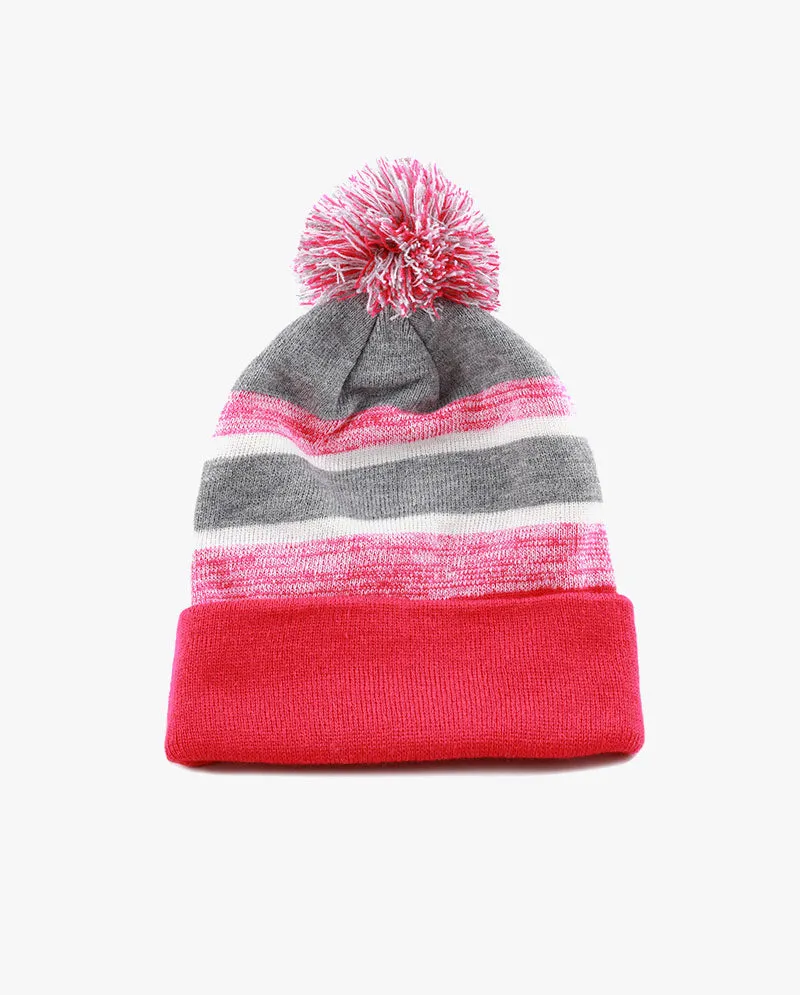 The Hat Depot Kids - Pom Pom Knit Stripe Beanie