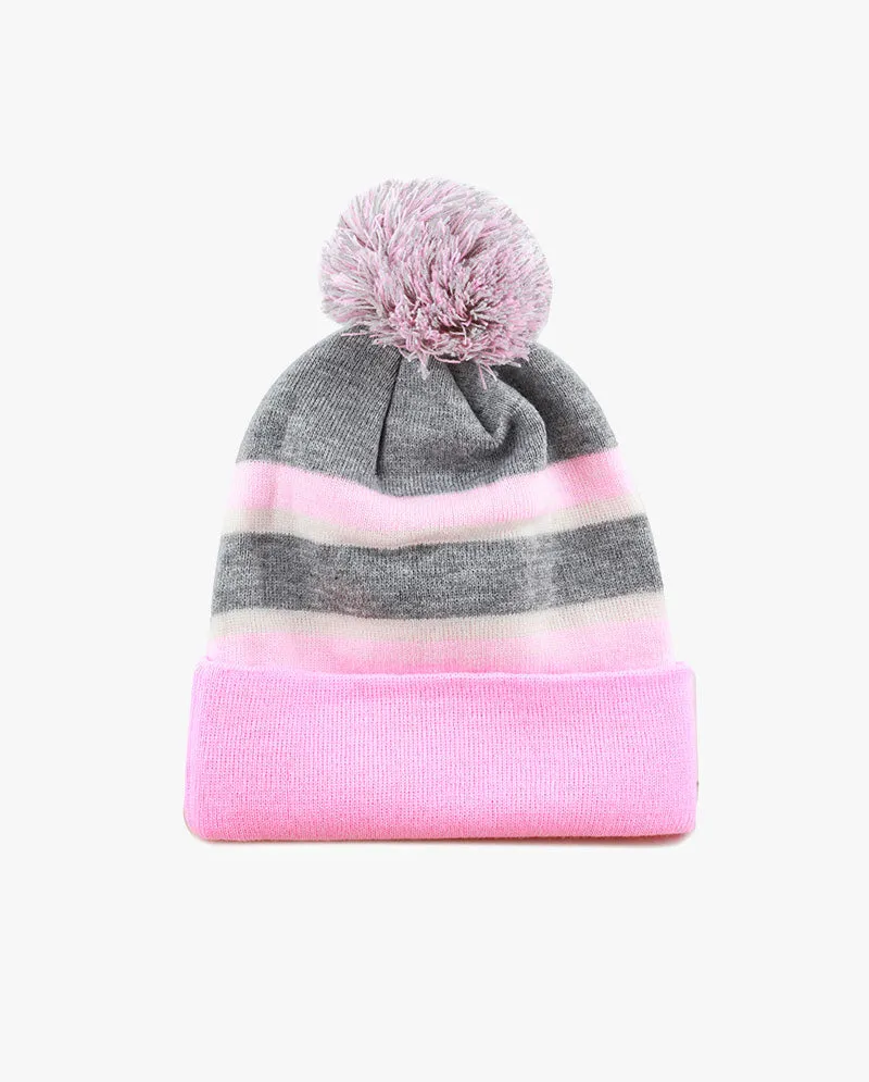 The Hat Depot Kids - Pom Pom Knit Stripe Beanie